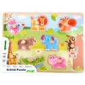 TOOKY TOY Drewniane Puzzle Montessori Zwierzęta z Pinezkami Do Dopasowania