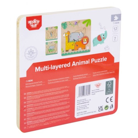 TOOKY TPY Drewniane Puzzle Montessori Wielowarstwowe Tablica Zwierzątka Leśne 7 el.