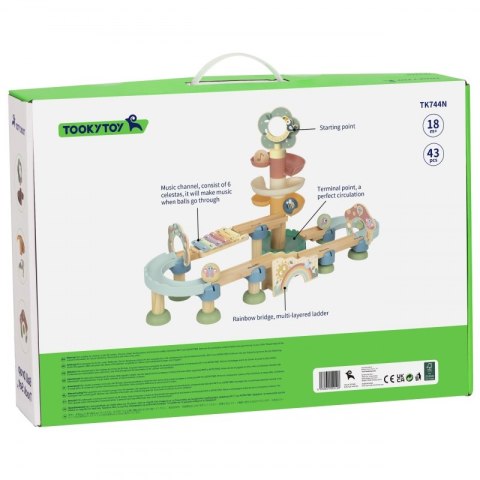 TOOKY TOY Drewniany Muzyczny Tor Kulkowy Kulodrom 44 el. Pastelowe