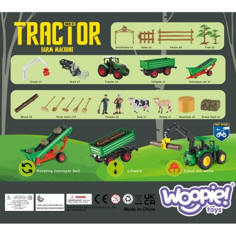 WOOPIE Zestaw Maszyn Rolniczych Traktor Ciągnik Zagroda Mini Farma Osada Rolnicy Skala: 1:24