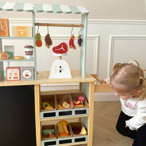 WOOPIE GREEN Duży Wielofunkcyjny Sklepik 5w1 Stragan Supermarket Restauracja Kawiarnia Kuchnia 73 el