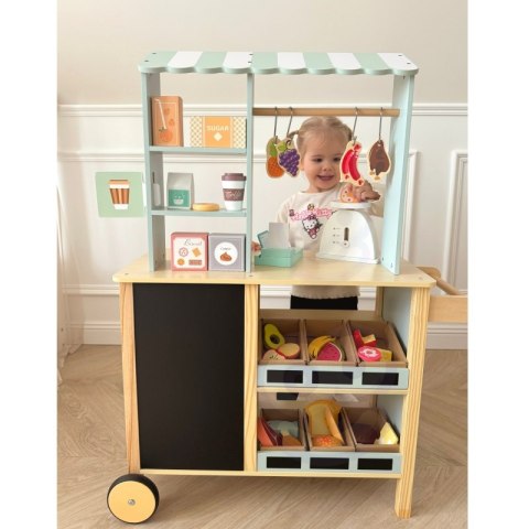 WOOPIE GREEN Duży Wielofunkcyjny Sklepik 5w1 Stragan Supermarket Restauracja Kawiarnia Kuchnia 73 el