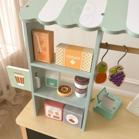 WOOPIE GREEN Duży Wielofunkcyjny Sklepik 5w1 Stragan Supermarket Restauracja Kawiarnia Kuchnia 73 el