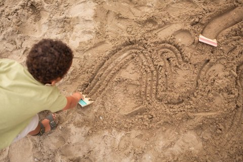 BS Toys, Zestaw drewnianych łopatek do robienia wzorów na piachu