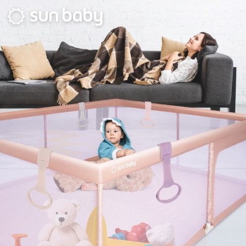 Kojec dla dziecka łóżeczko DUŻY PLAC ZABAW 150 x 200 x 68 cm - łososiowy + uchwyty do kojca