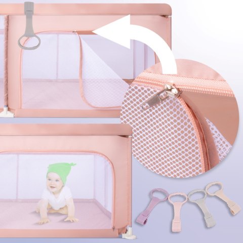 Kojec dla dziecka łóżeczko DUŻY PLAC ZABAW 150 x 200 x 68 cm - łososiowy + uchwyty do kojca