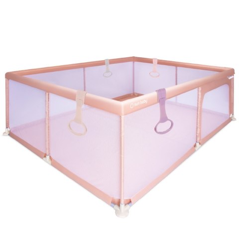 Kojec dla dziecka łóżeczko DUŻY PLAC ZABAW 150 x 200 x 68 cm - łososiowy + uchwyty do kojca