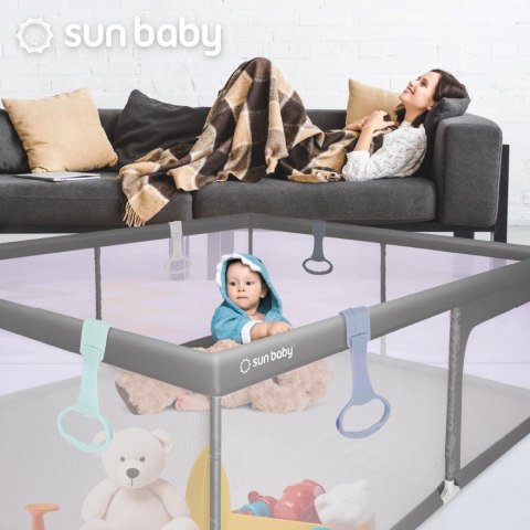 Kojec dla dziecka łóżeczko DUŻY PLAC ZABAW 150 x 200 x 68 cm - szary + uchwyty do kojca st1