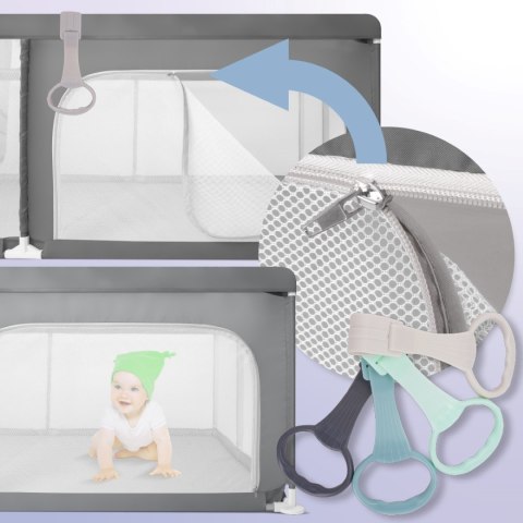 Kojec dla dziecka łóżeczko DUŻY PLAC ZABAW 150 x 200 x 68 cm - szary + uchwyty do kojca st1