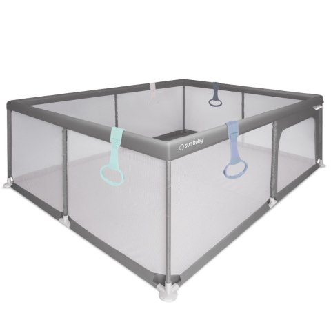 Kojec dla dziecka łóżeczko DUŻY PLAC ZABAW 150 x 200 x 68 cm - szary + uchwyty do kojca st1