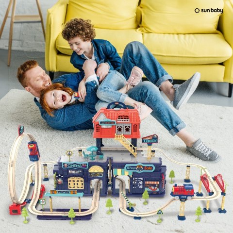 Kolejka elektryczna 2w1 składana w walizce 154 elementy Tory kolejowe Pociąg Lokomotywa Zestaw