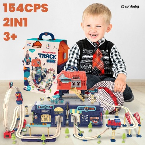 Kolejka elektryczna 2w1 składana w walizce 154 elementy Tory kolejowe Pociąg Lokomotywa Zestaw