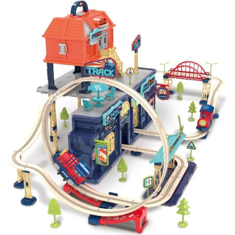 Kolejka elektryczna 2w1 składana w walizce 154 elementy Tory kolejowe Pociąg Lokomotywa Zestaw