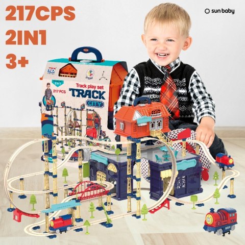 Kolejka elektryczna 2w1 składana w walizce 206 elementów Tory kolejowe Pociąg Lokomotywa Zestaw