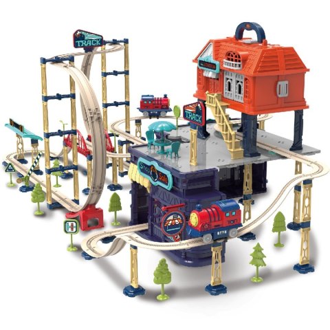 Kolejka elektryczna 2w1 składana w walizce 206 elementów Tory kolejowe Pociąg Lokomotywa Zestaw