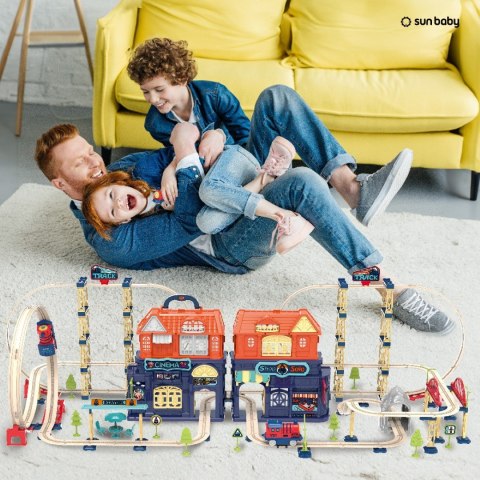 Kolejka elektryczna 2w1 składana w walizce 222 elementy Tory kolejowe Pociąg Lokomotywa Zestaw