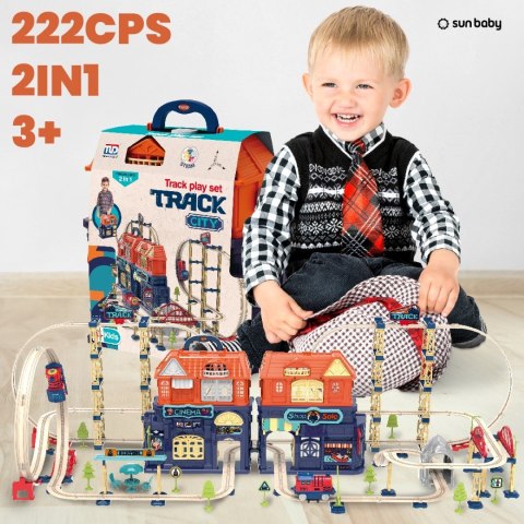 Kolejka elektryczna 2w1 składana w walizce 222 elementy Tory kolejowe Pociąg Lokomotywa Zestaw