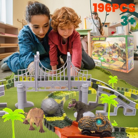 Tor wyścigowy dla dzieci duży 196 elementów Dinozaury akcesoria