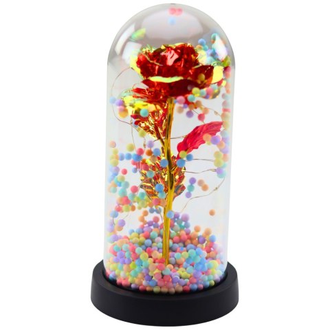 Wieczna Róża W Kopule Kryształowa Oświetlenie LED Kuleczki Czerwona 21x11cm