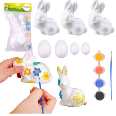 Zestaw Do Malowania Styropianowych Ozdób 3 Zające 4 Jajka Farby