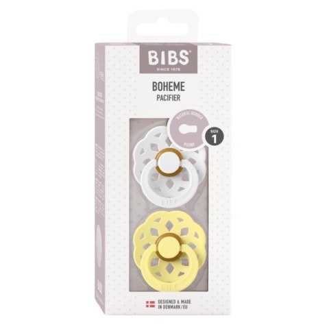 BIBS BOHEME 2-PACK WHITE & SUNSHINE S Smoczek Uspokajający kauczuk Hevea