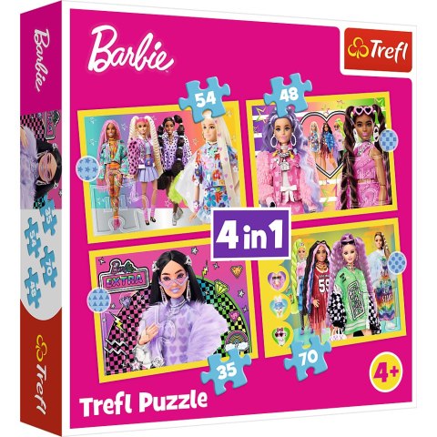 Puzzle - 4w1 (35, 48, 54, 70) - Wesoły świat Barbie - Trefl 34626