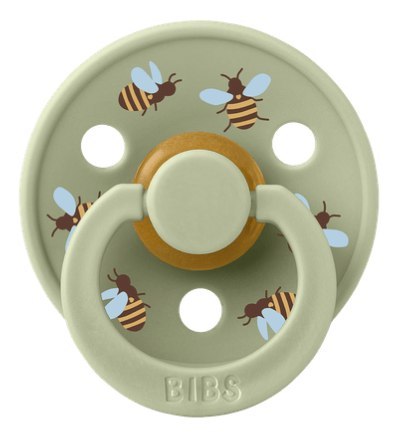 BIBS STUDIO COLOUR BUMBLEBEE FRIENDS Smoczek uspokajający kauczuk Hevea, roz S, FLOWPACK, SAGE