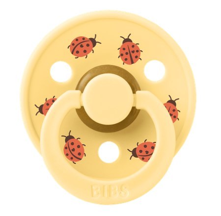 BIBS STUDIO COLOUR LADYBUG FRIENDS Smoczek uspokajający kauczuk Hevea, roz S, FLOWPACK, PALE BUTTER