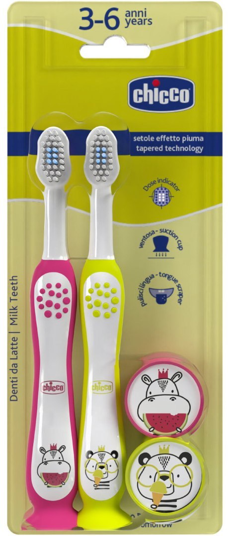 CHICCO 00012084000000 Szczotki do mycia zębów Hipcio Panda 3-6l