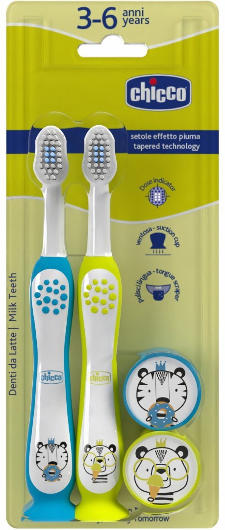 CHICCO 00012084110000 Szczotki do mycia zębów Tygrys Panda 3-6l