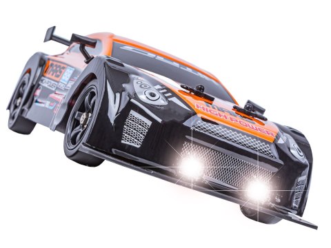 DUŻY Samochód Do Driftu Auto RC Drift 1:16 2,4 GHz PARA DYM 4WD Pomarańczowy Nissan GTR LED