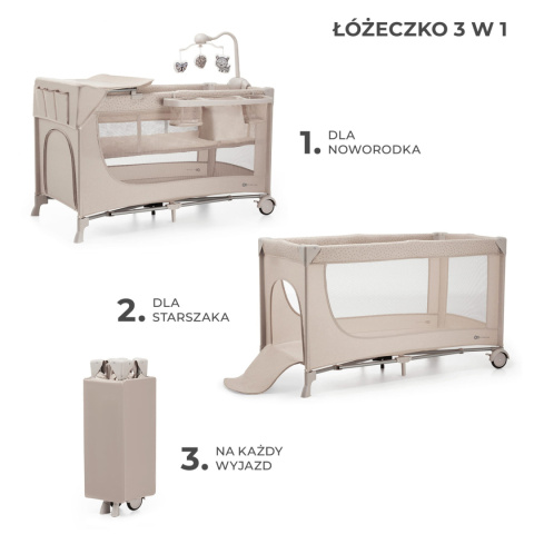 JOY 2 z akcesoriami KinderKraft łóżeczko turystyczne 3w1 - Beige