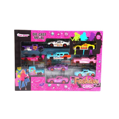 Zestaw Autek Resoraków Dla Dziewczynek Różowe 10szt