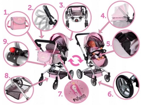 Wózek spacerowy głęboki Spacerówka Gondola 2w1 Różowy #G2