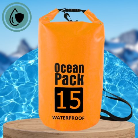 WOREK WODOODPORNY WODOSZCZELNY KAJAK TORBA PLECAK TURYSTYCZNY 15L POMARAŃCZOWY