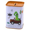 Skarbonka Dinozaur W Samochodzie Nauka Oszczędzania Metalowa 11x8cm