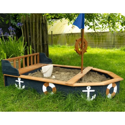 AXI Drewniana Piaskownica Statek Piracki Doris ze Schowkiem + Pokrowiec 153 cm