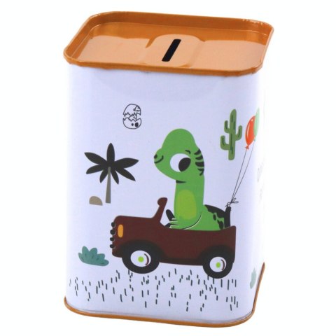 Skarbonka Dinozaur W Samochodzie Nauka Oszczędzania Metalowa 11x8cm