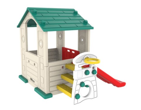 Domek Ogrodowy 3w1 dla dzieci Zielony Dach + Zjeżdżalnia + Koszykówka