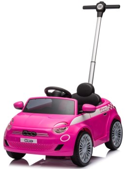 Jeździk samochód auto pchacz FIAT 500 z uchwytem teleskopowym dwustopniowym do sterowania kierunku jazdy kół przednich - różowy