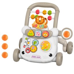 Chodzik Edukacyjny Interaktywny Pchacz Klocki Zegar Koła Zębate Szary