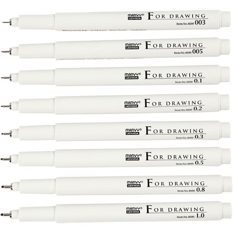 Cienkopisy kreślarskie Czarne 8 szt.