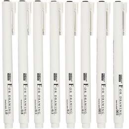 Cienkopisy kreślarskie Czarne 8 szt.