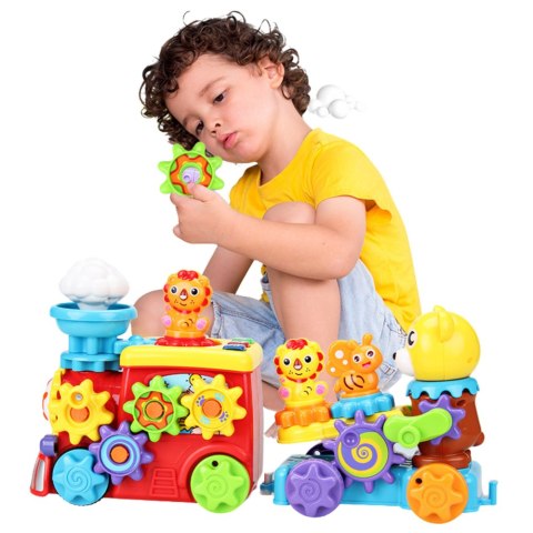 Muzyczny Pociąg Interaktywny Dla Malucha Miś Koła Zębate Kolorowy