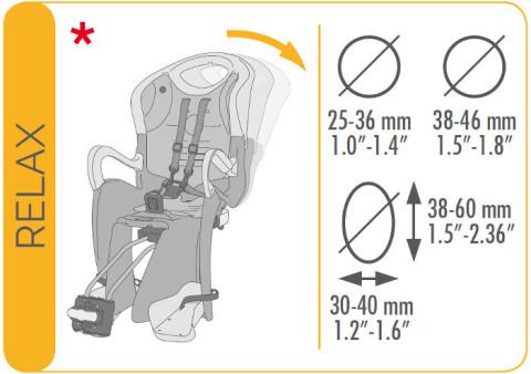 Bellelli TIGER RELAX B-Fix Fotelik rowerowy mocowany do ramy z regulacją oparcia - Grey