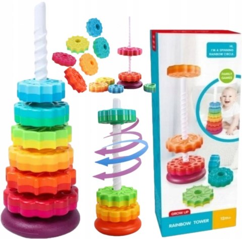 Kolorowa Tęczowa Wieża Piramidka 40 cm 6 dysków #G2