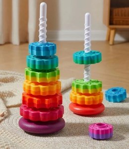 Kolorowa Tęczowa Wieża Piramidka 40 cm 6 dysków #G2