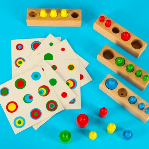Odważniki cylindry drewniane gra układanka montessori kolorowe