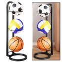 Stojak Na Piłki 3 Poziomy Metalowy Stabilny Matowy Czarny