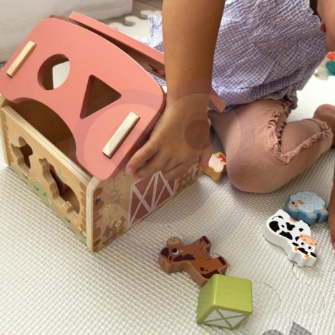 WOOPIE GREEN Drewniana Farma Sorter Kształtów i Kolorów 13 el.